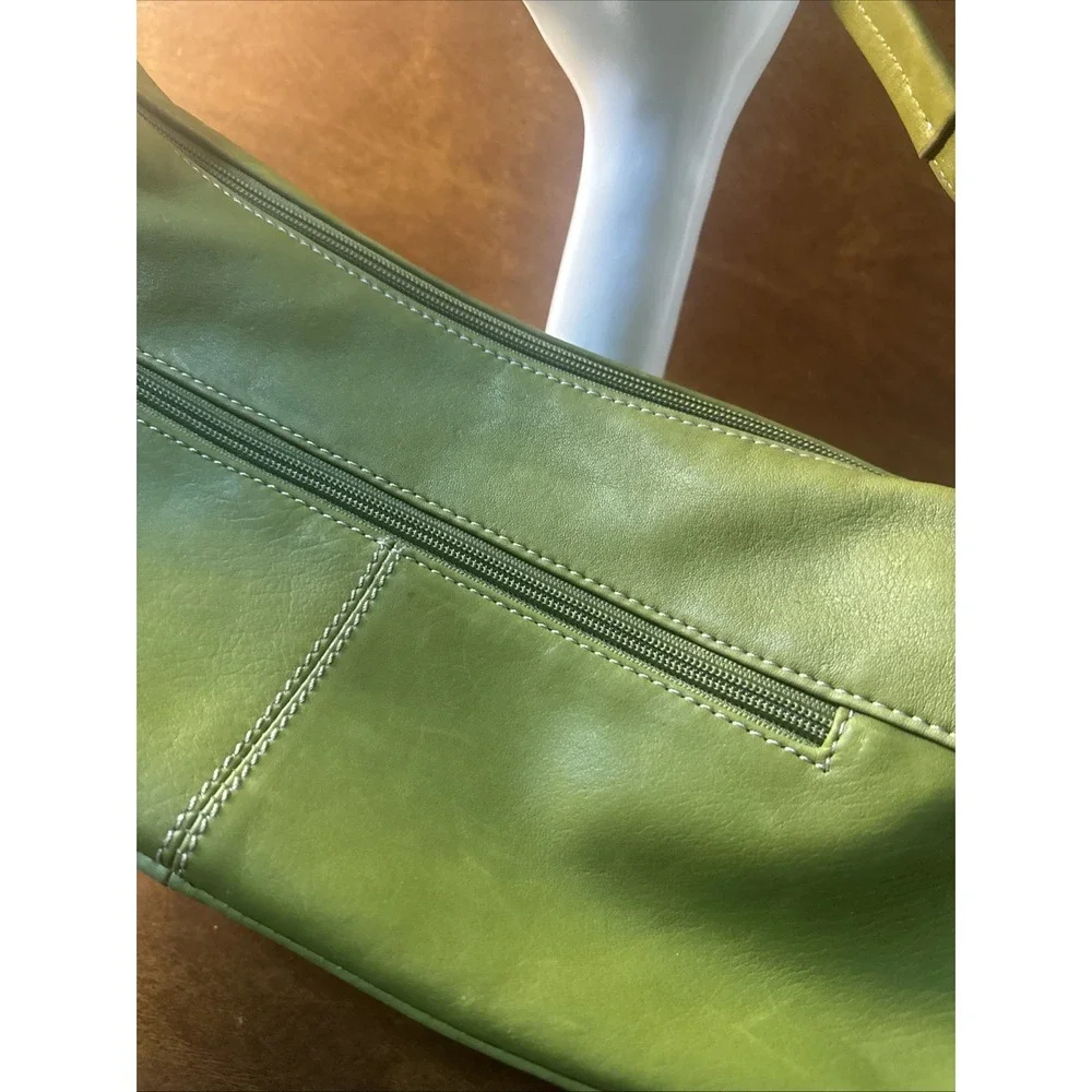 STONE MOUNTAIN GreenPebble Leather Baguette Purse Pink Lining